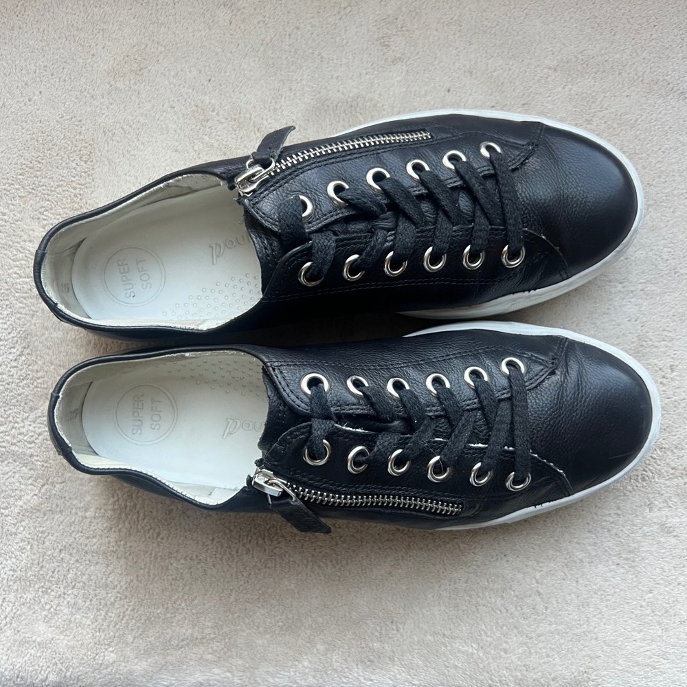 Paul Green Super Soft Women 8.5 UK 6Black Leather Side Zip Platform Sneakers - Picture 6 of 15